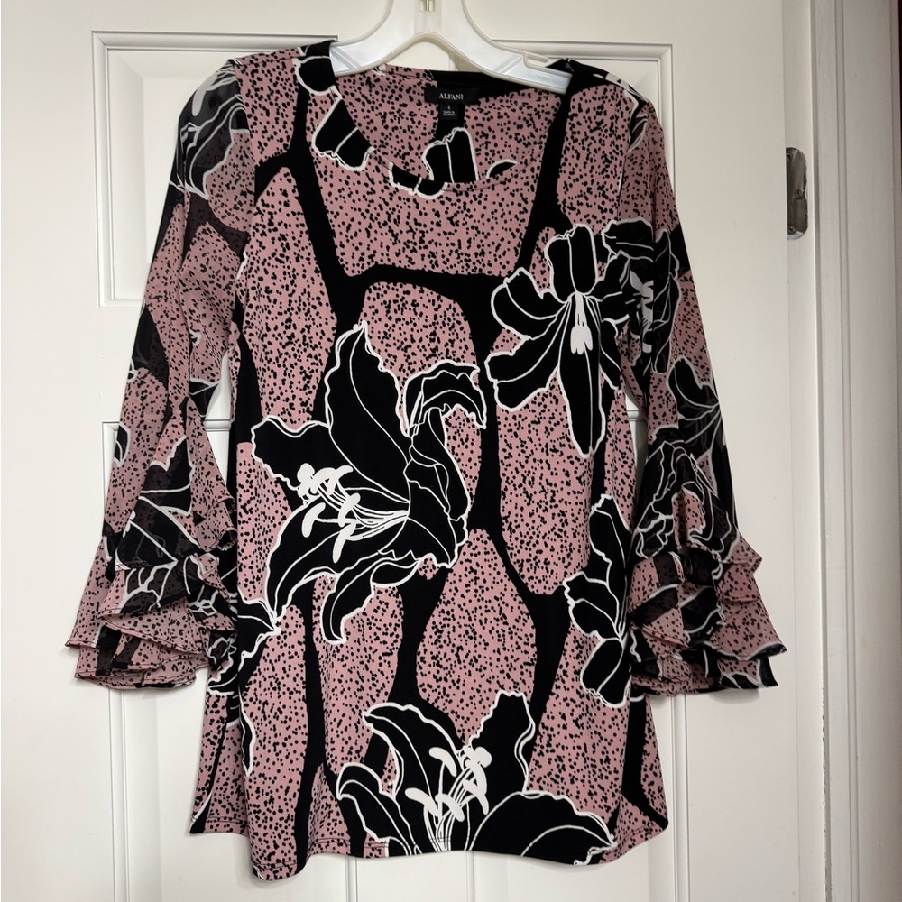 Alfani Pink and Black Floral Blouse